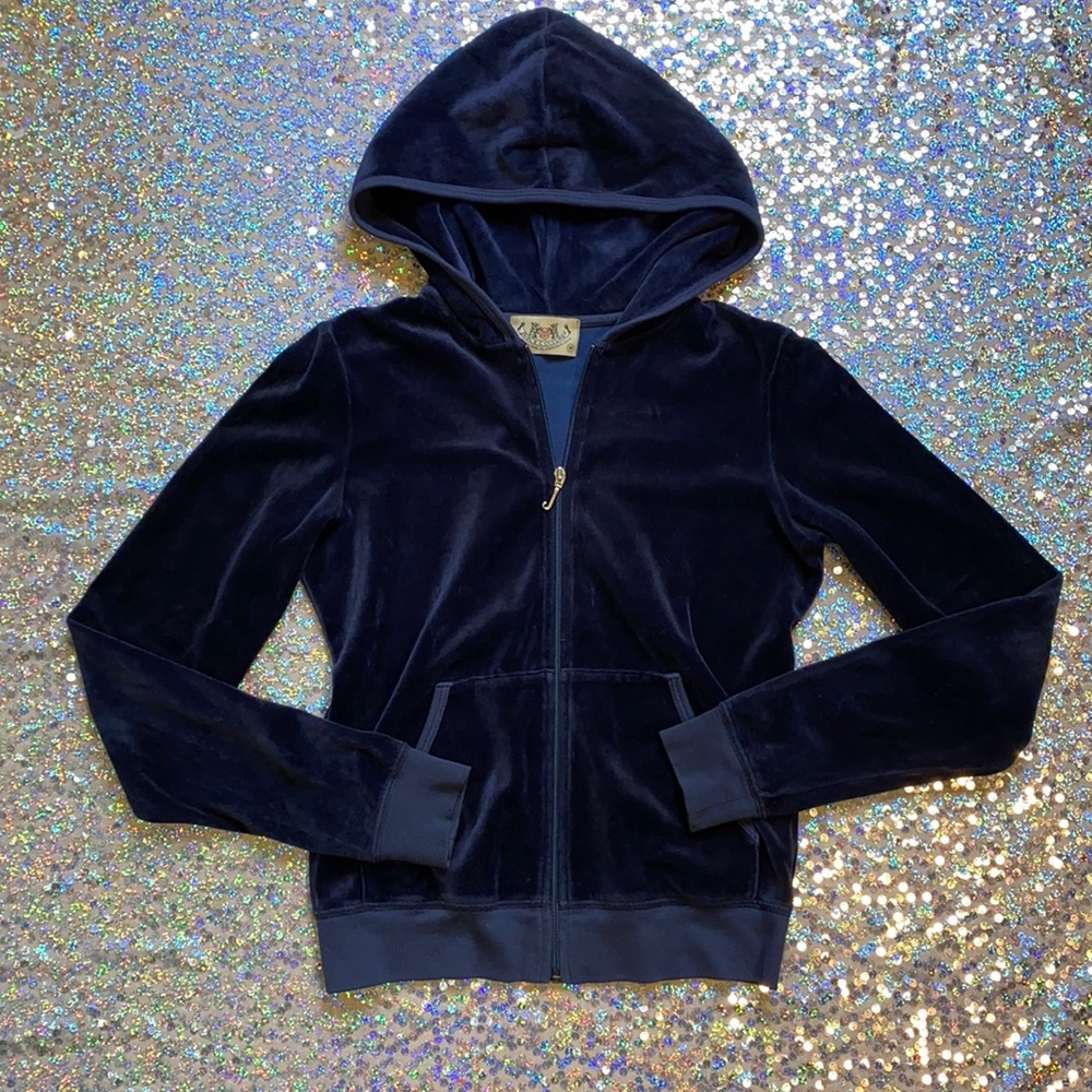 🪼[ Juicy Couture ]Classic Navy Blue Velour Tack Jacket - Picture 3 of 7